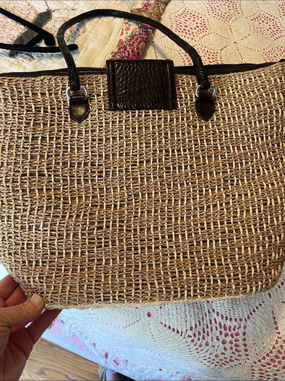 Brighton Tan and Dark Brown Woven Tote - Picture 5 of 7
